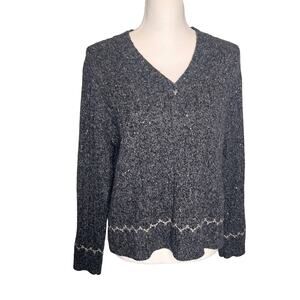 Woolrich Size Small Wool Blend Sweater Snap Neck Heather Charcoal Logo Tag